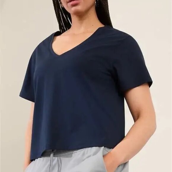 Athleta Tops - Athleta Essential V-Neck Navy Tee Shirt